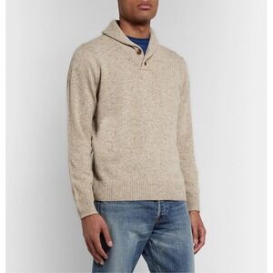 J. Crew Shawl Collar Merino Wool Blend Sweater Mens XL Beige Button Neck Knit
